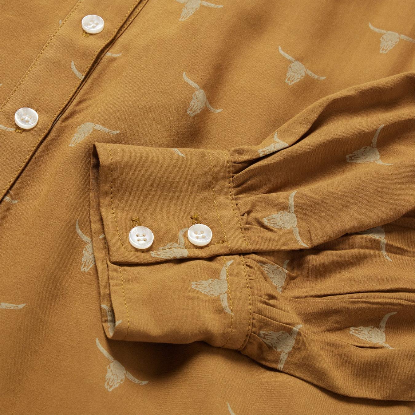 Women Blouses Stetson Mojave Longhorn Print Poet Blouse Brown
