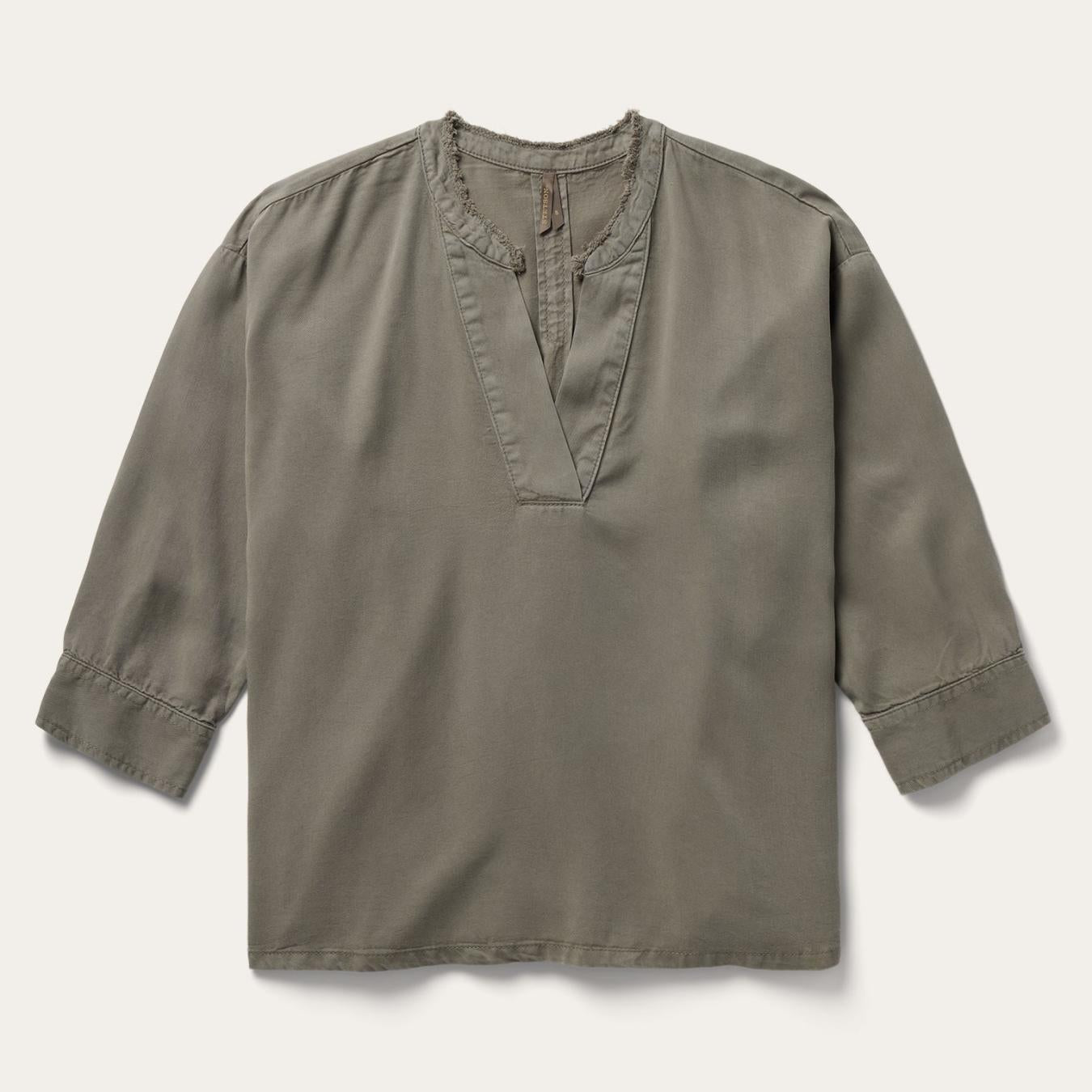 Women Blouses Stetson Olive Twill Peasant Blouse Green