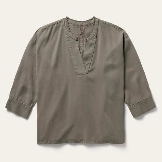 Women Blouses Stetson Olive Twill Peasant Blouse Green