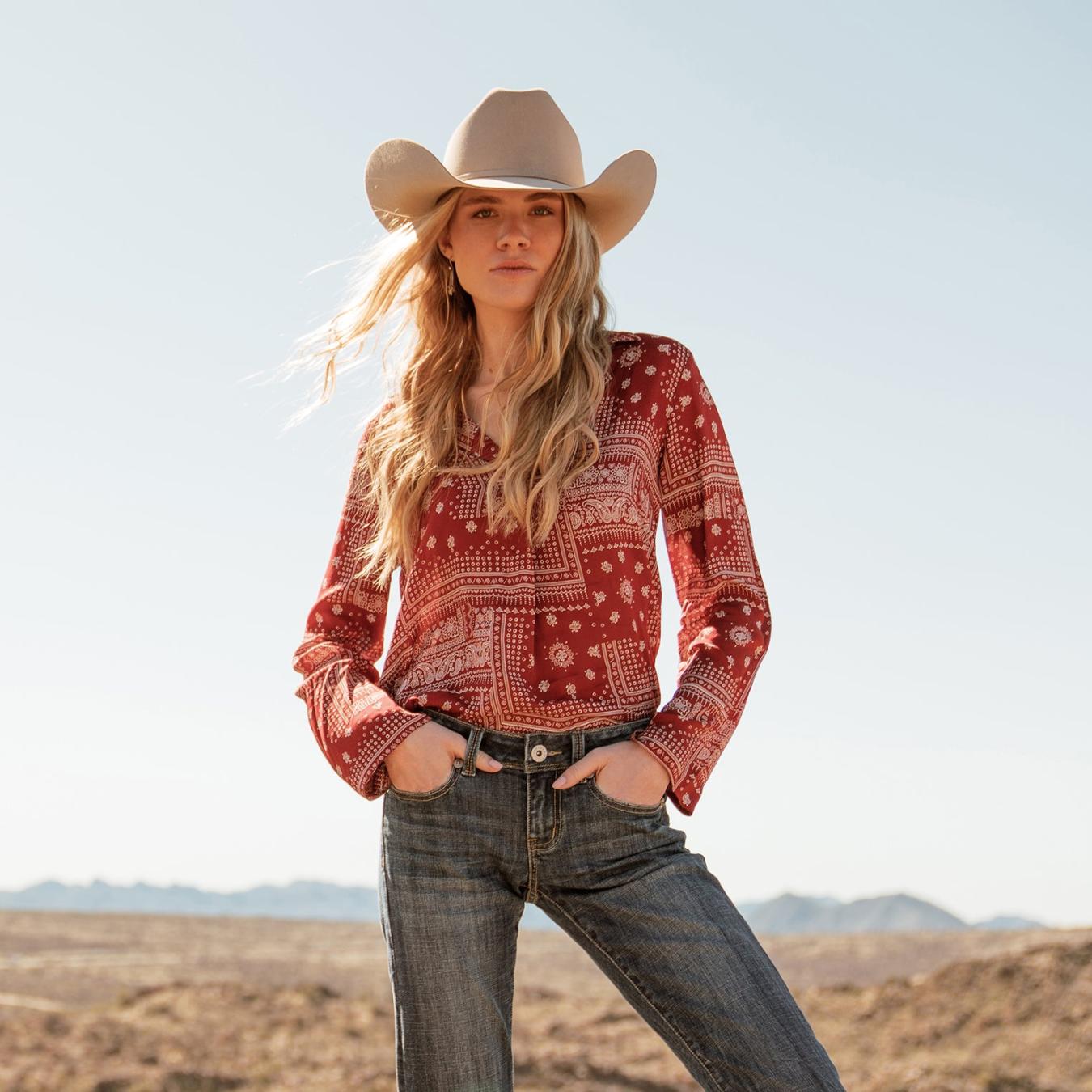 Women Blouses Stetson Red Bandana Patchwork Blouse Red