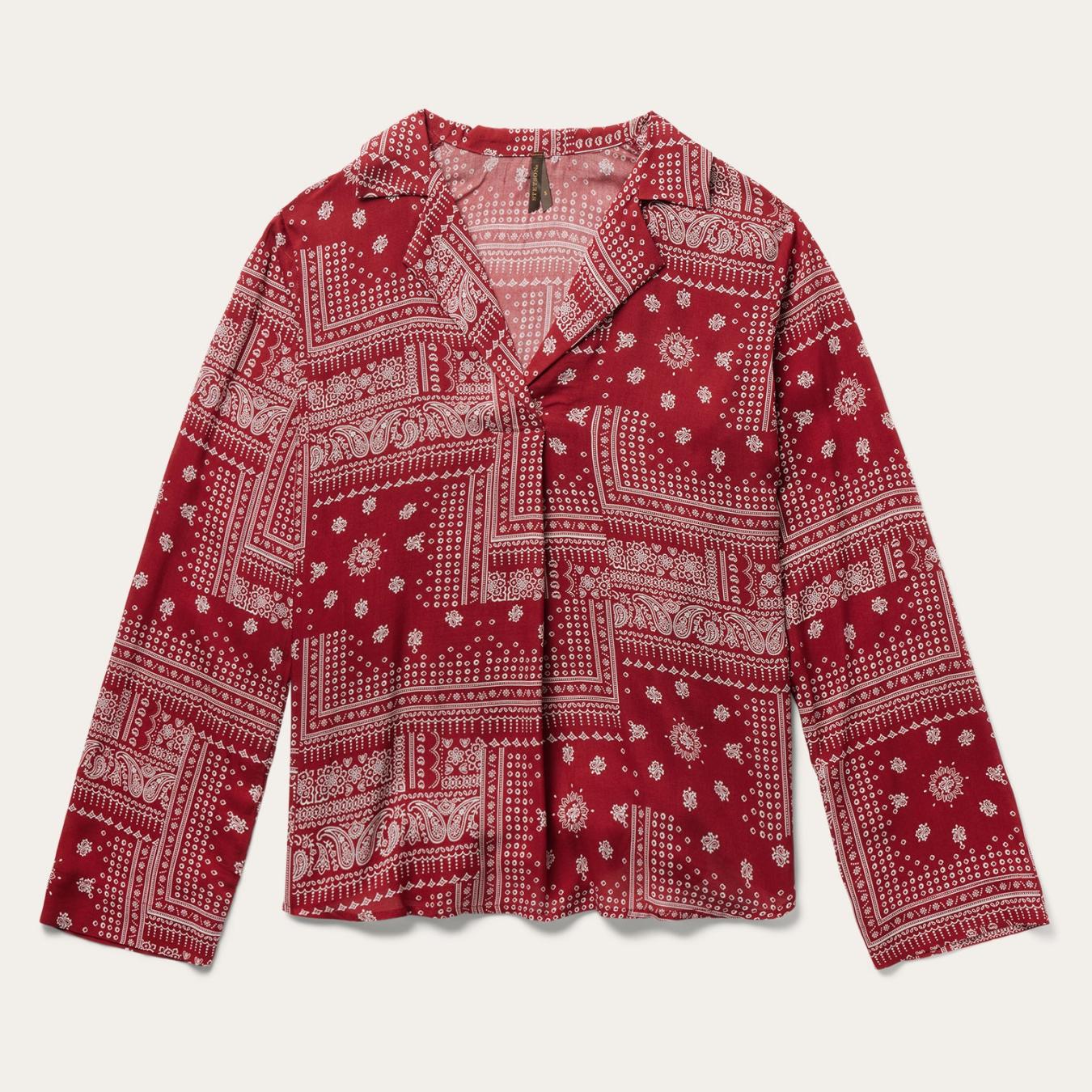 Women Blouses Stetson Red Bandana Patchwork Blouse Red