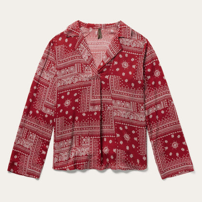 Women Blouses Stetson Red Bandana Patchwork Blouse Red