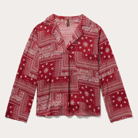 Women Blouses Stetson Red Bandana Patchwork Blouse Red