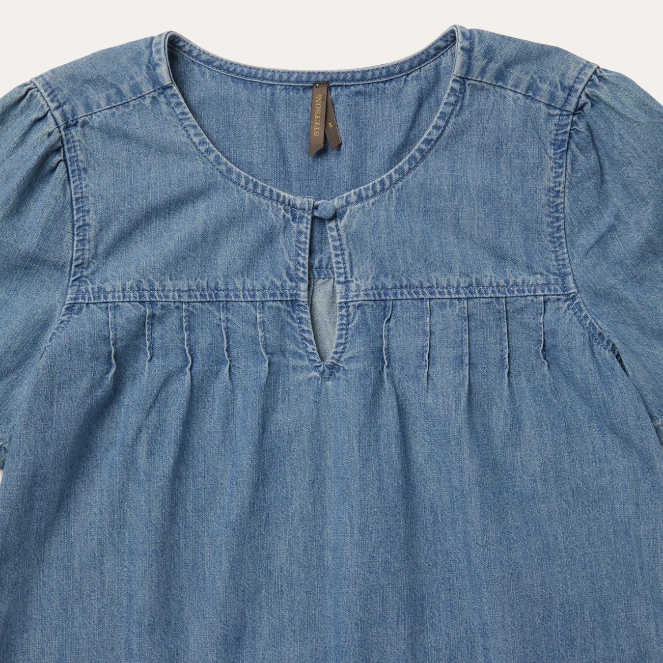 Women Blouses Stetson Short-Sleeved Denim Blouse Blue