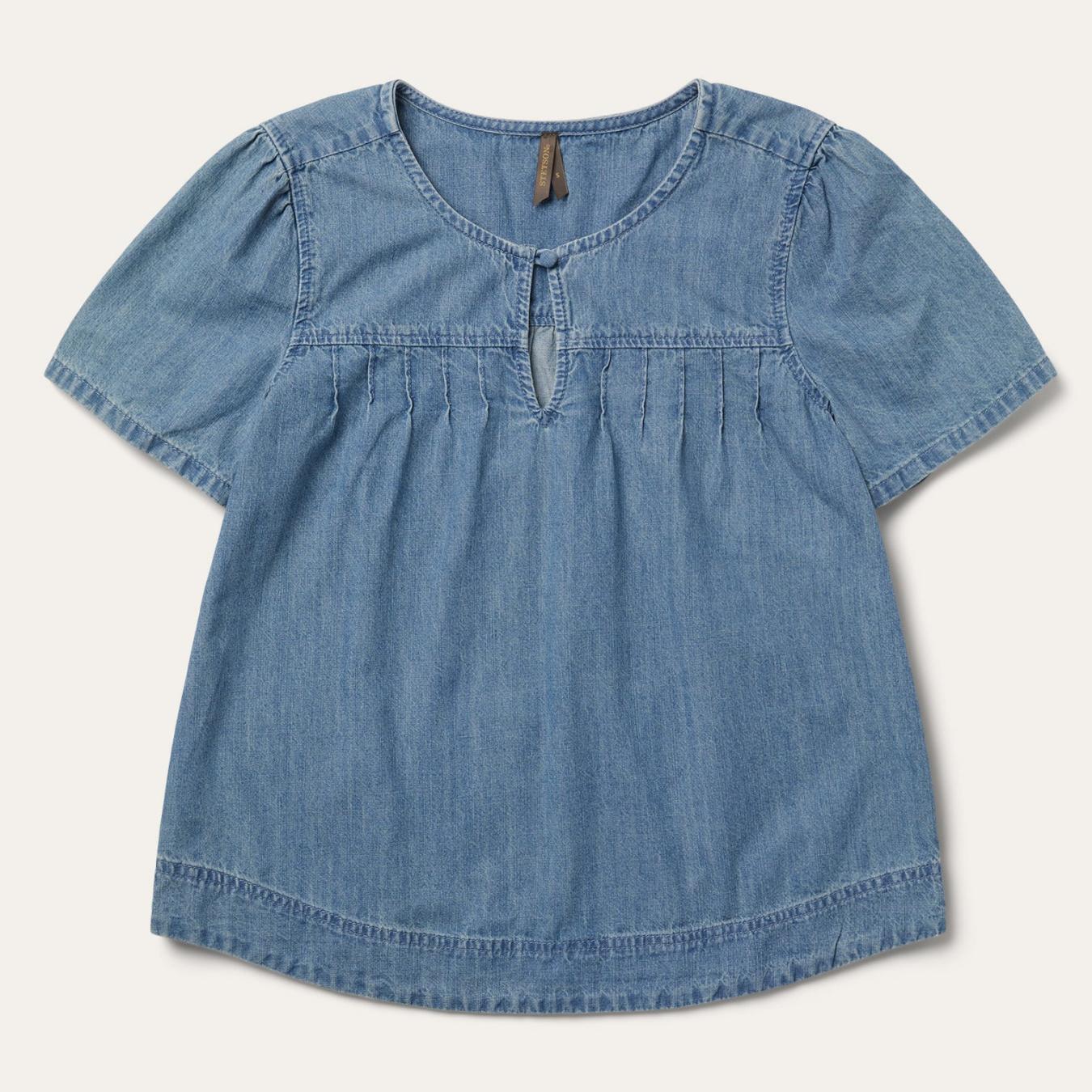 Women Blouses Stetson Short-Sleeved Denim Blouse Blue