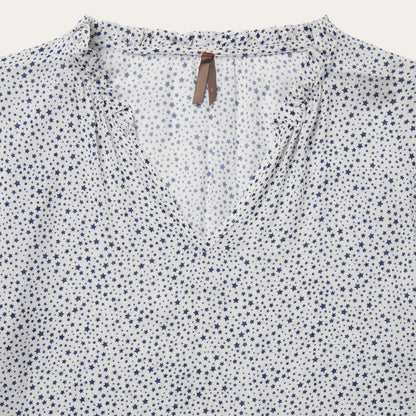 Women Blouses Stetson Stars Print Peasant Blouse White