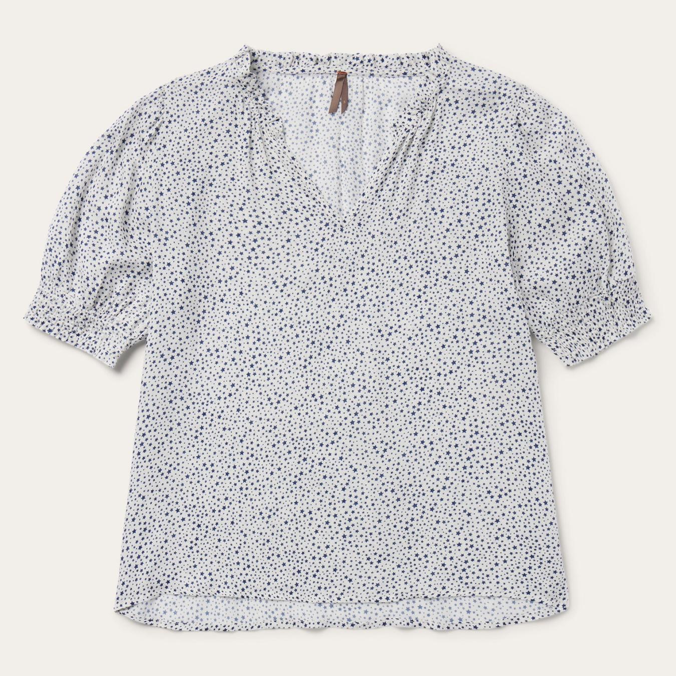 Women Blouses Stetson Stars Print Peasant Blouse White