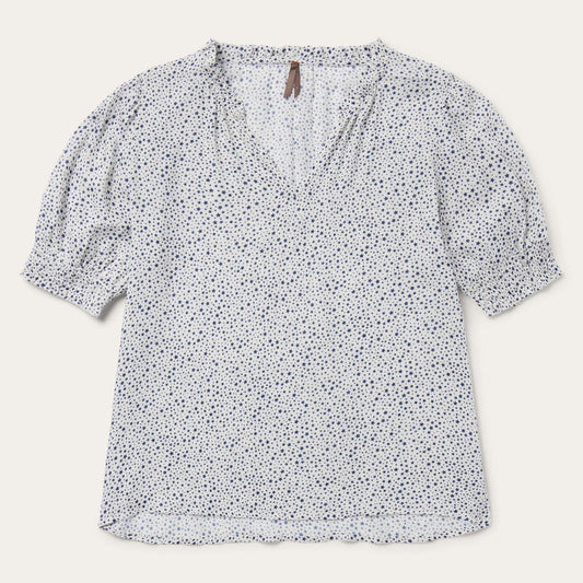 Women Blouses Stetson Stars Print Peasant Blouse White