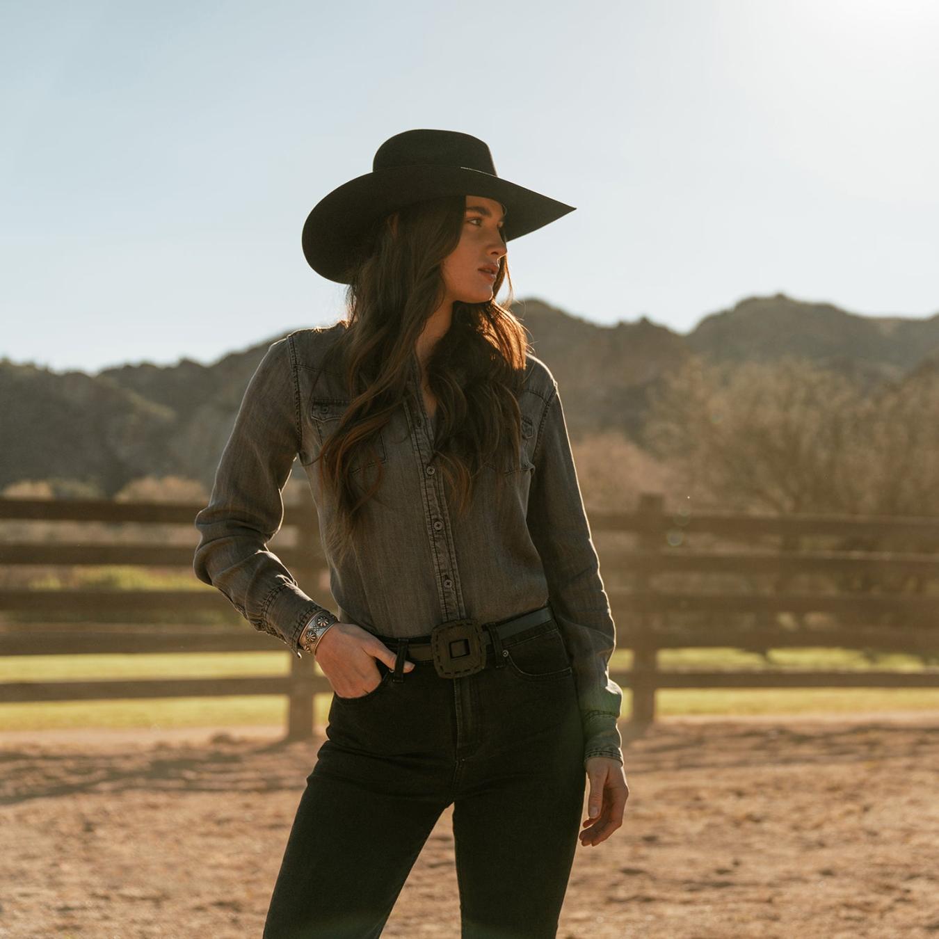 Women Denim Shirts Stetson Boyfriend Fit Denim Shirt Washed Black
