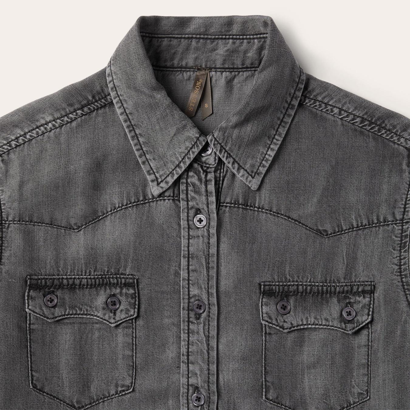 Women Denim Shirts Stetson Boyfriend Fit Denim Shirt Washed Black