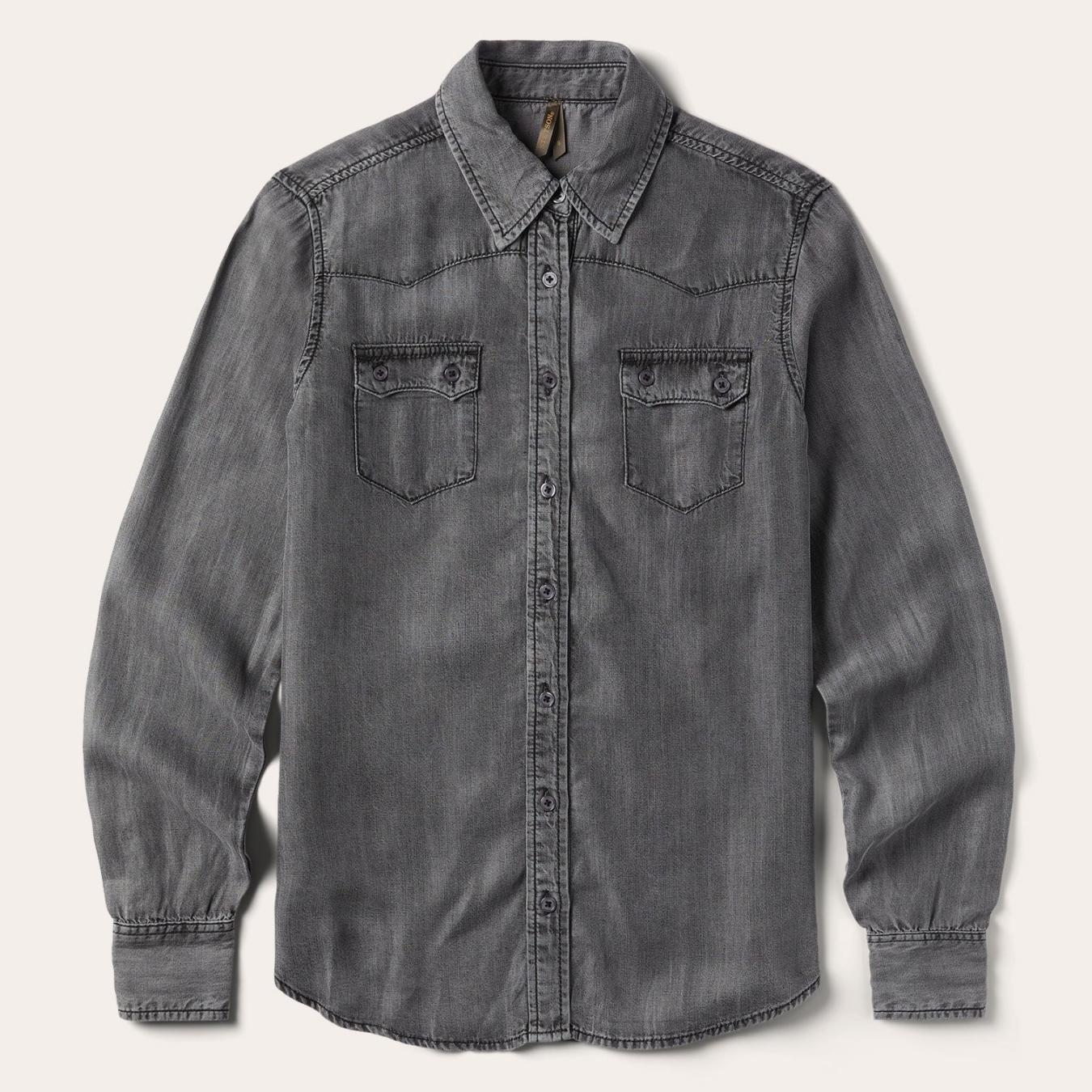 Women Denim Shirts Stetson Boyfriend Fit Denim Shirt Washed Black