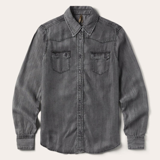Women Denim Shirts Stetson Boyfriend Fit Denim Shirt Washed Black