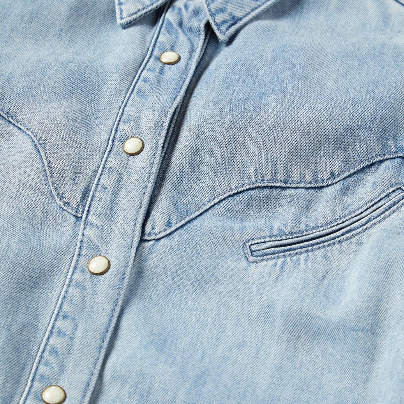 Women Denim Shirts Stetson Curved Yoke Western Denim Shirt Blue