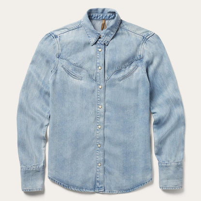 Women Denim Shirts Stetson Curved Yoke Western Denim Shirt Blue