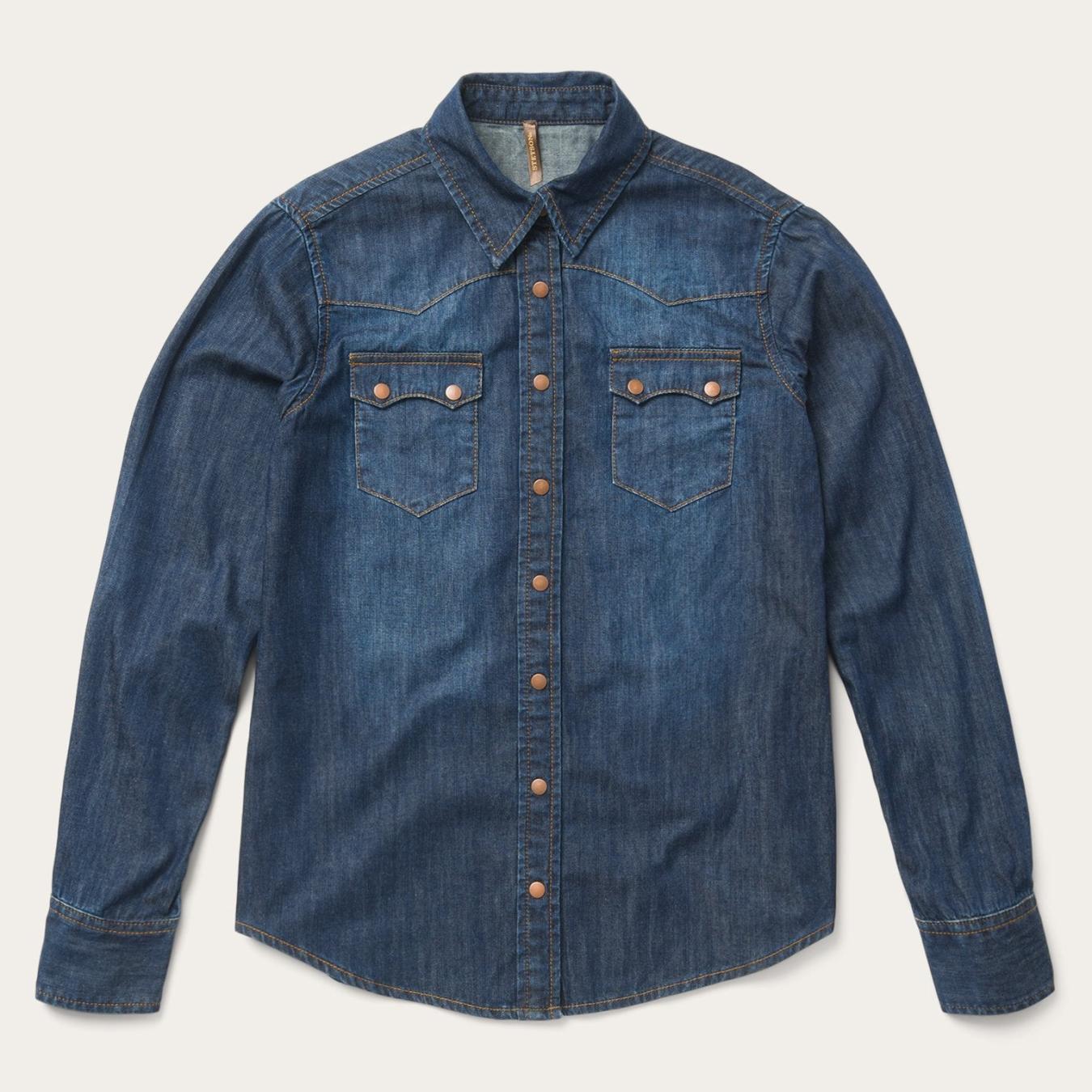 Women Denim Shirts Stetson Dark Denim Snap Front Shirt Blue