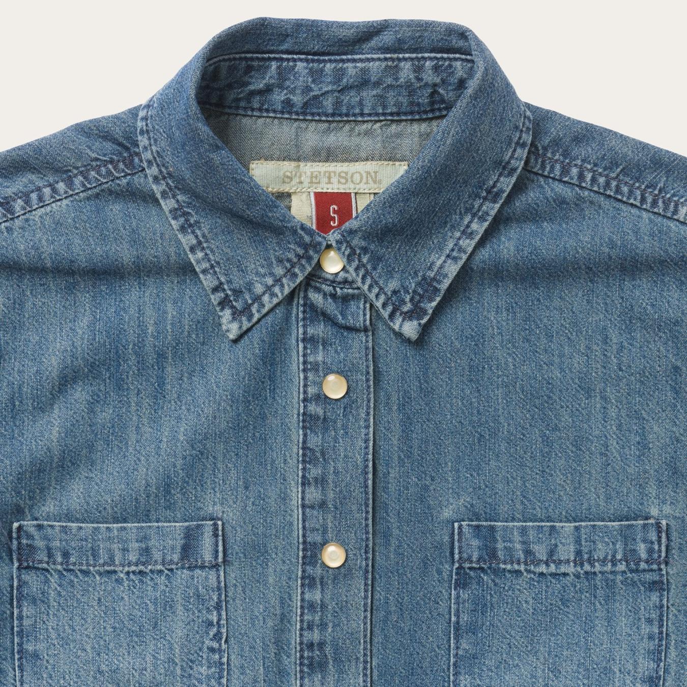 Women Denim Shirts Stetson Denim Snap Front Western Shirt Blue