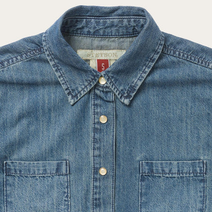 Women Denim Shirts Stetson Denim Snap Front Western Shirt Blue