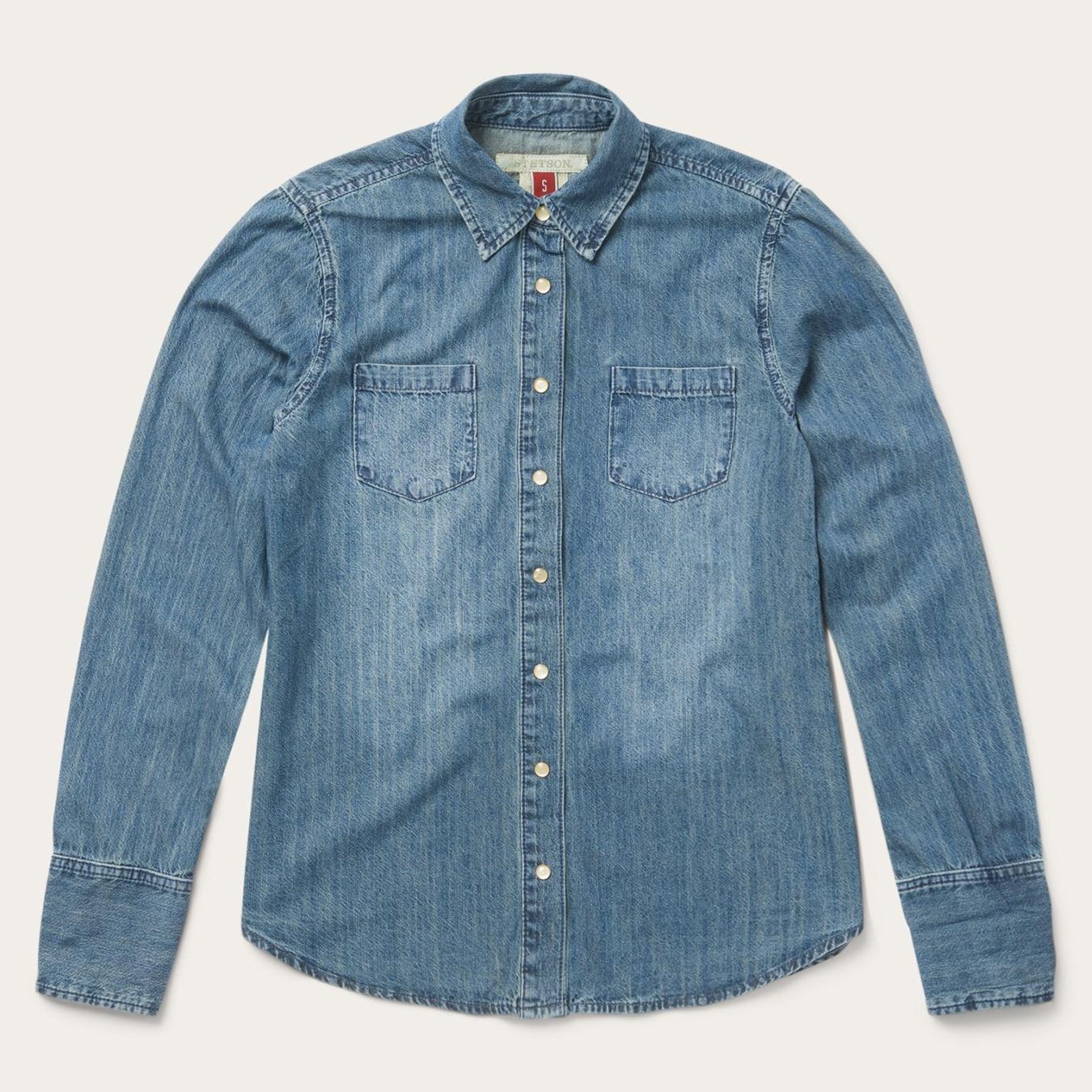 Women Denim Shirts Stetson Denim Snap Front Western Shirt Blue