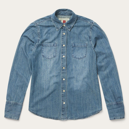 Women Denim Shirts Stetson Denim Snap Front Western Shirt Blue