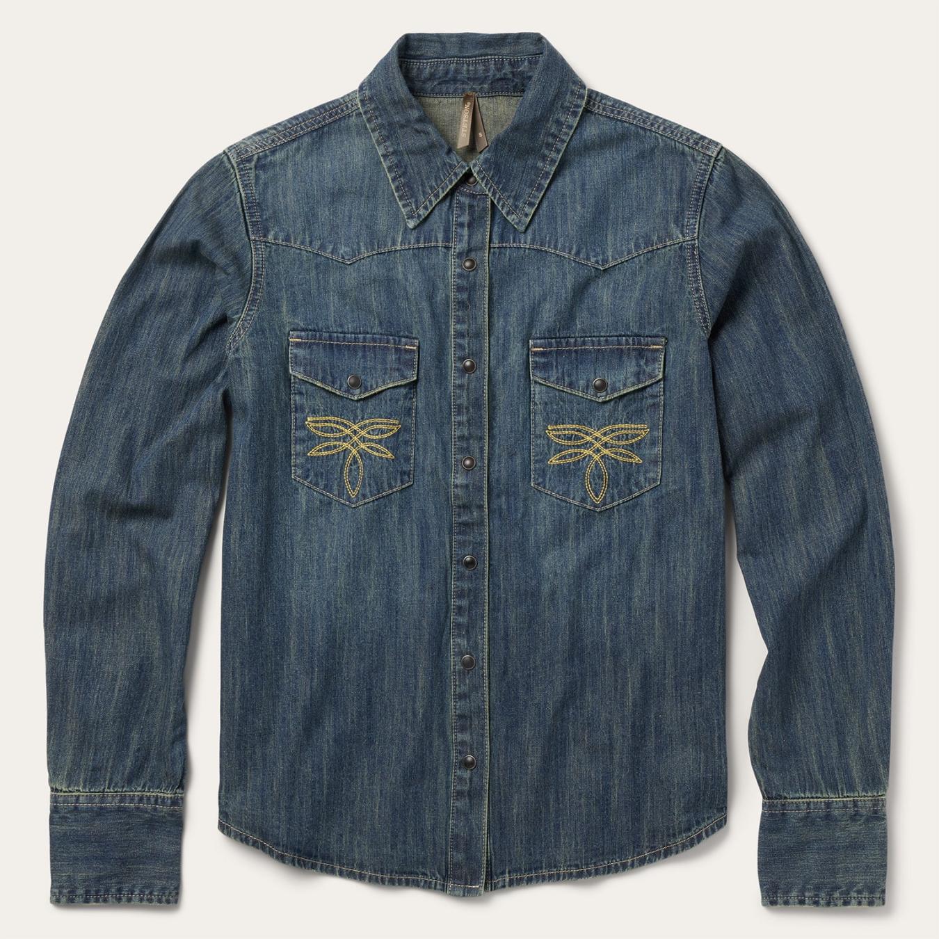 Women Denim Shirts Stetson Dirty Denim Boyfriend Fit Shirt Blue