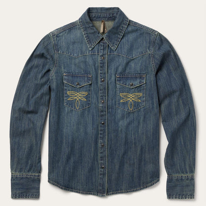 Women Denim Shirts Stetson Dirty Denim Boyfriend Fit Shirt Blue