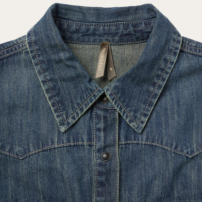 Women Denim Shirts Stetson Dirty Denim Boyfriend Fit Shirt Blue