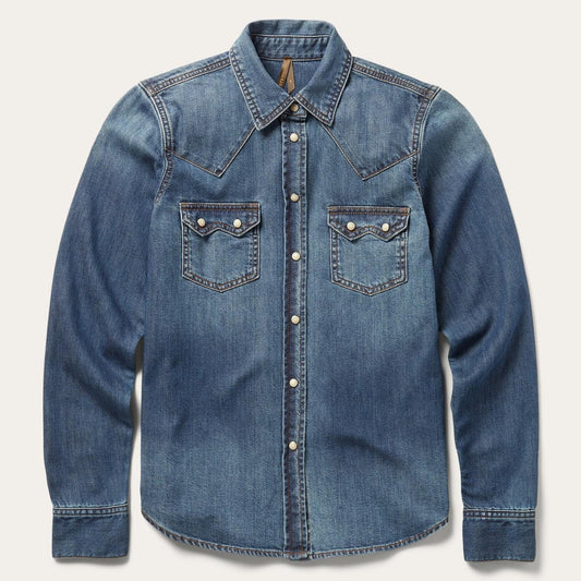 Women Denim Shirts Stetson Distressed Denim Shirt Blue