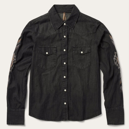 Women Denim Shirts Stetson Embroidered Black Denim Shirt Black