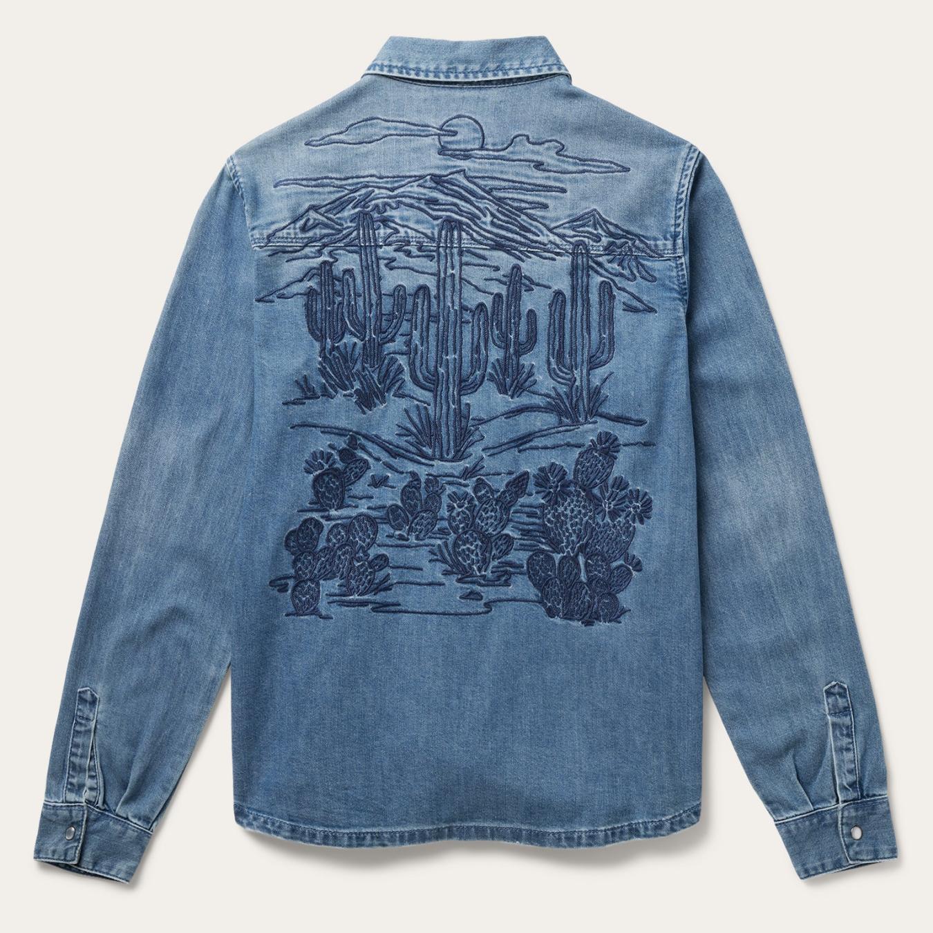 Women Denim Shirts Stetson Embroidered Boyfriend Fit Denim Shirt Blue