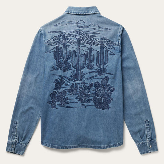 Women Denim Shirts Stetson Embroidered Boyfriend Fit Denim Shirt Blue