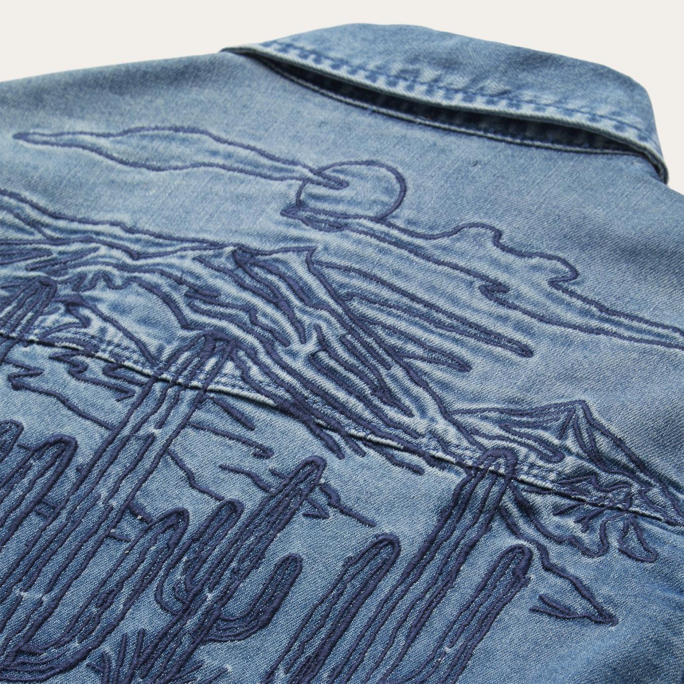 Women Denim Shirts Stetson Embroidered Boyfriend Fit Denim Shirt Blue