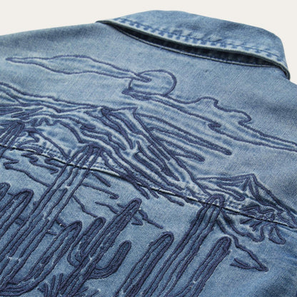 Women Denim Shirts Stetson Embroidered Boyfriend Fit Denim Shirt Blue