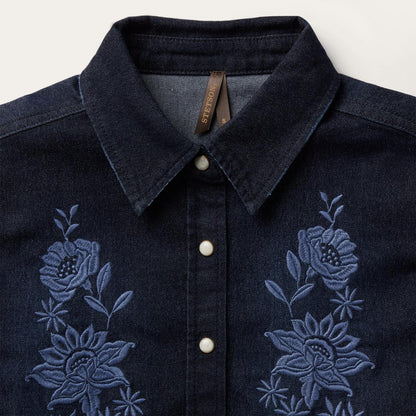 Women Denim Shirts Stetson Embroidered Dark Denim Snap Front Shirt Blue
