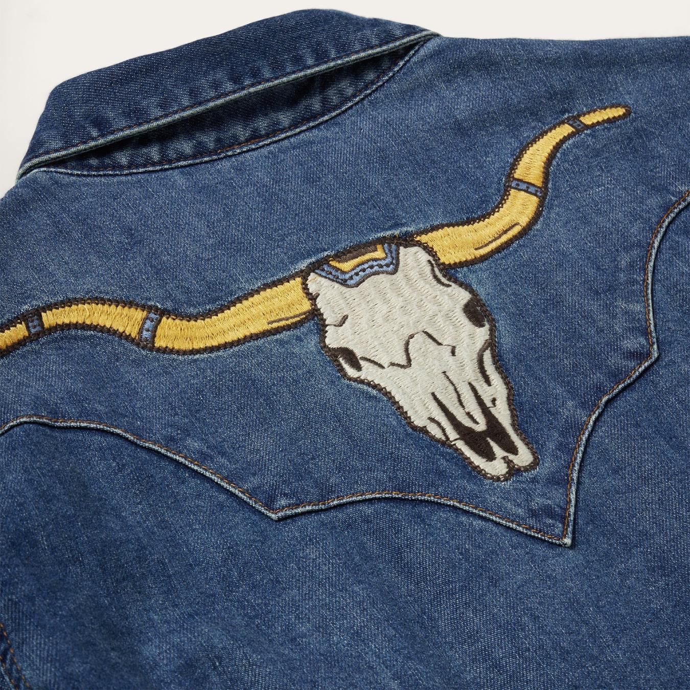 Women Denim Shirts Stetson Embroidered Dark Denim Western Shirt Blue