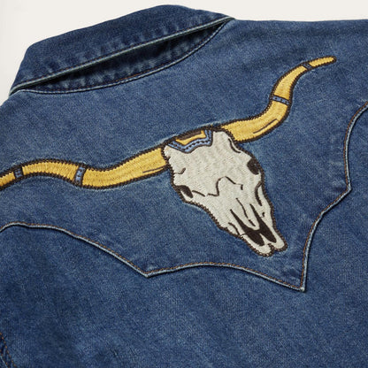 Women Denim Shirts Stetson Embroidered Dark Denim Western Shirt Blue