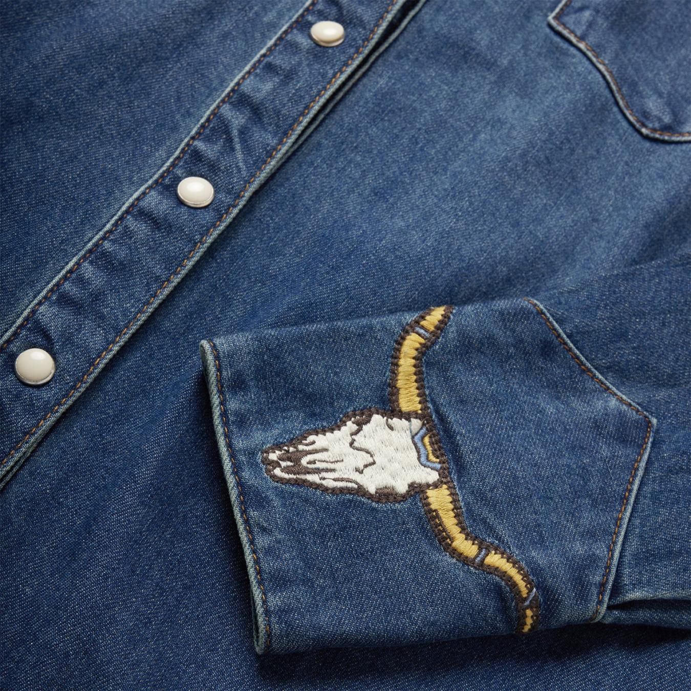 Women Denim Shirts Stetson Embroidered Dark Denim Western Shirt Blue