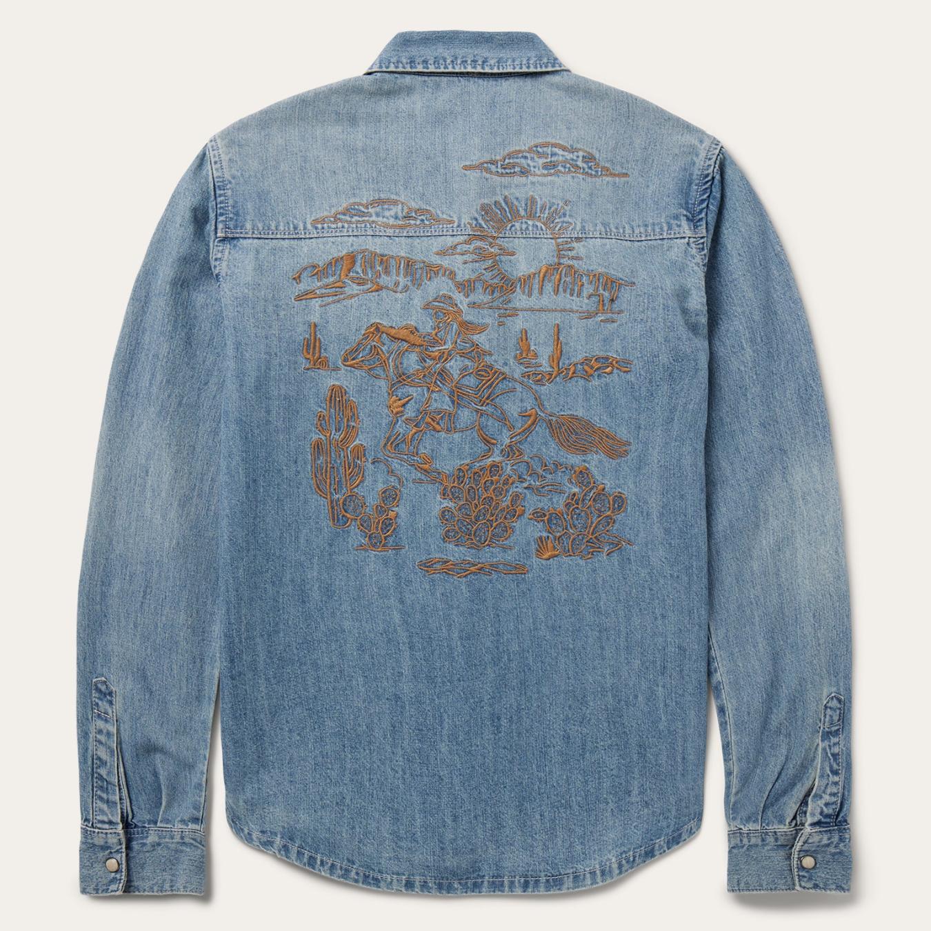 Women Denim Shirts Stetson Embroidered Light Denim Shirt Blue