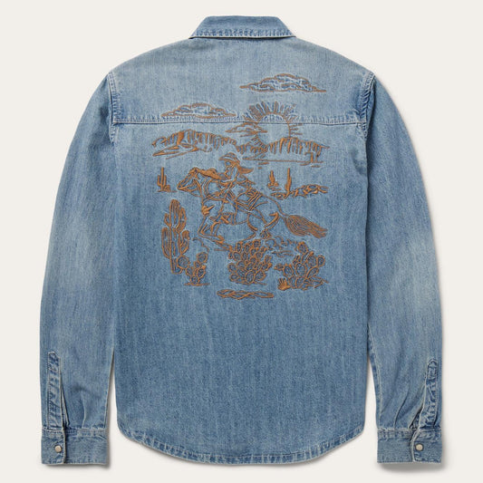 Women Denim Shirts Stetson Embroidered Light Denim Shirt Blue