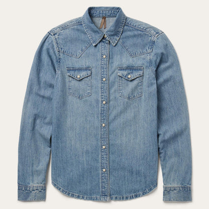 Women Denim Shirts Stetson Embroidered Light Denim Shirt Blue