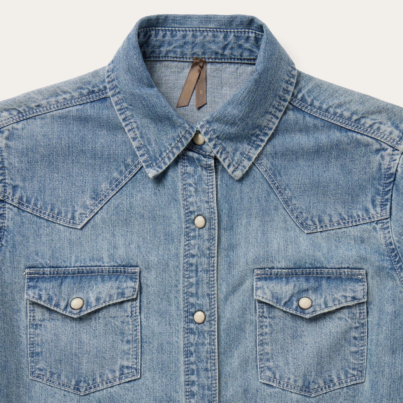 Women Denim Shirts Stetson Embroidered Light Denim Shirt Blue