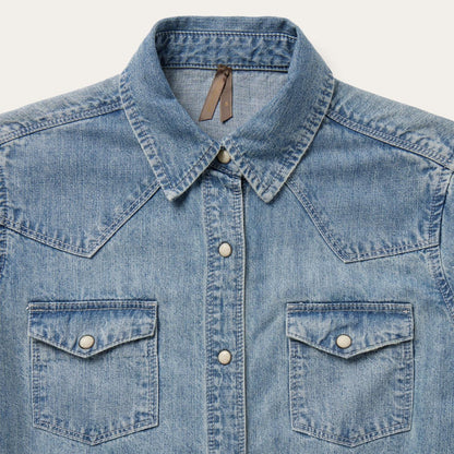 Women Denim Shirts Stetson Embroidered Light Denim Shirt Blue
