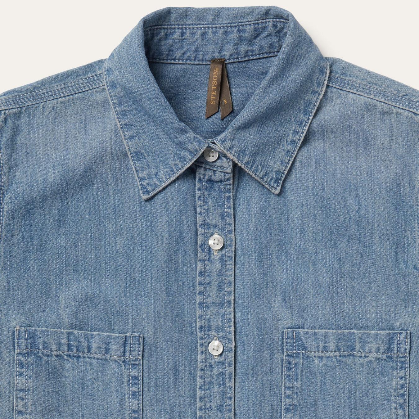 Women Denim Shirts Stetson Long-Sleeved Denim Shirt Blue