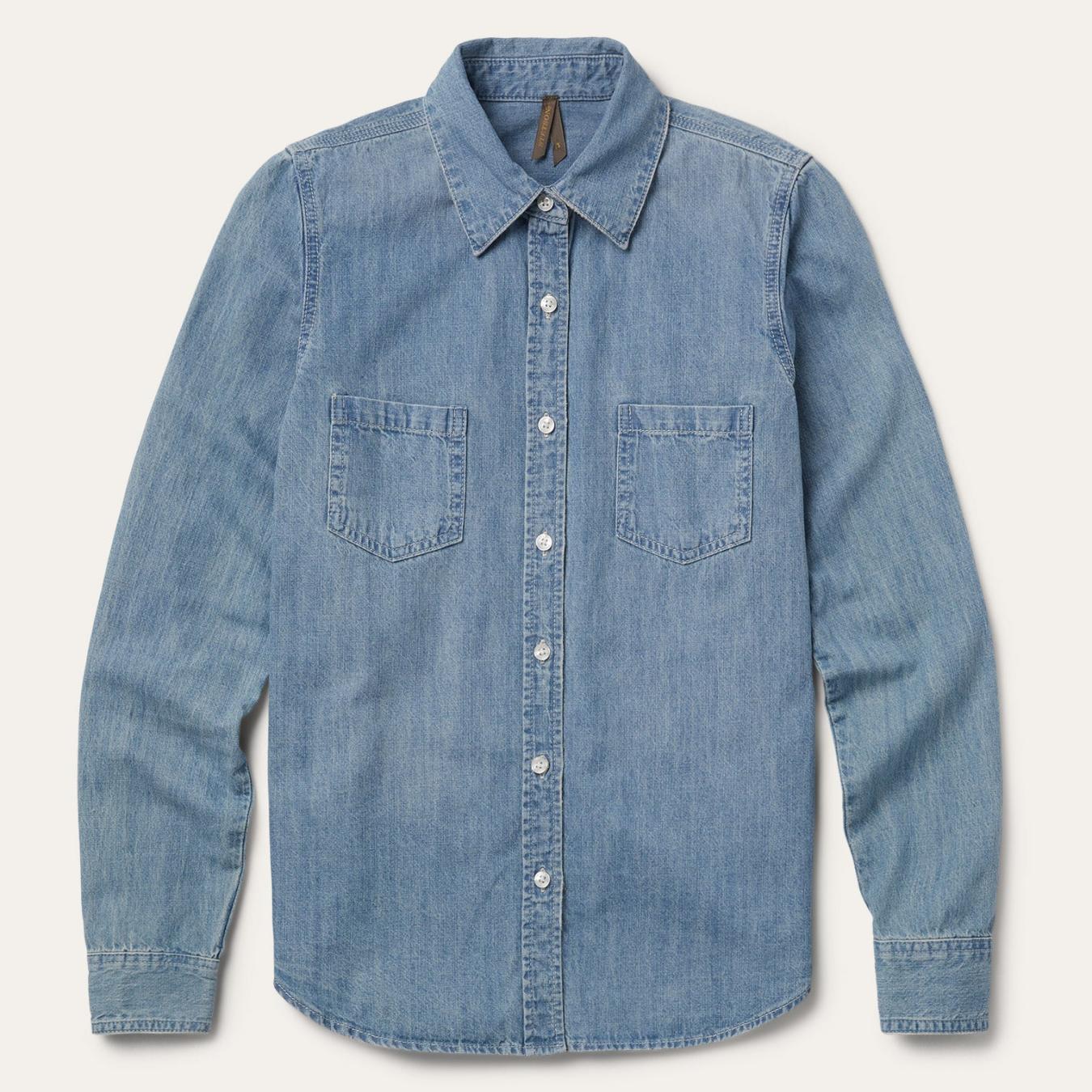 Women Denim Shirts Stetson Long-Sleeved Denim Shirt Blue