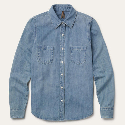 Women Denim Shirts Stetson Long-Sleeved Denim Shirt Blue