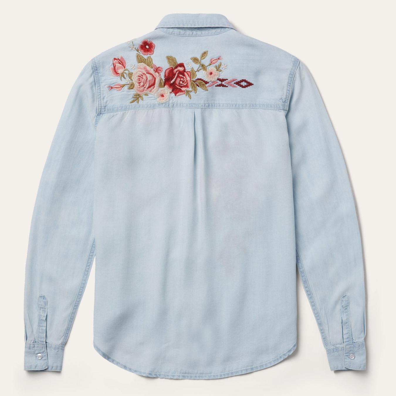 Women Denim Shirts Stetson Long-Sleeved Embroidered Shirt Blue