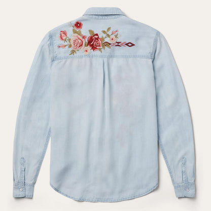 Women Denim Shirts Stetson Long-Sleeved Embroidered Shirt Blue