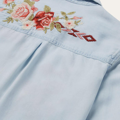 Women Denim Shirts Stetson Long-Sleeved Embroidered Shirt Blue