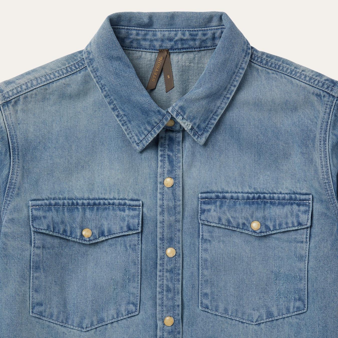 Women Denim Shirts Stetson Loose Fit Denim Snap-Front Shirt Blue