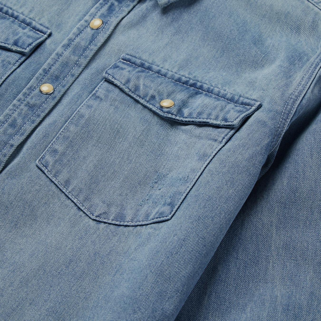 Women Denim Shirts Stetson Loose Fit Denim Snap-Front Shirt Blue