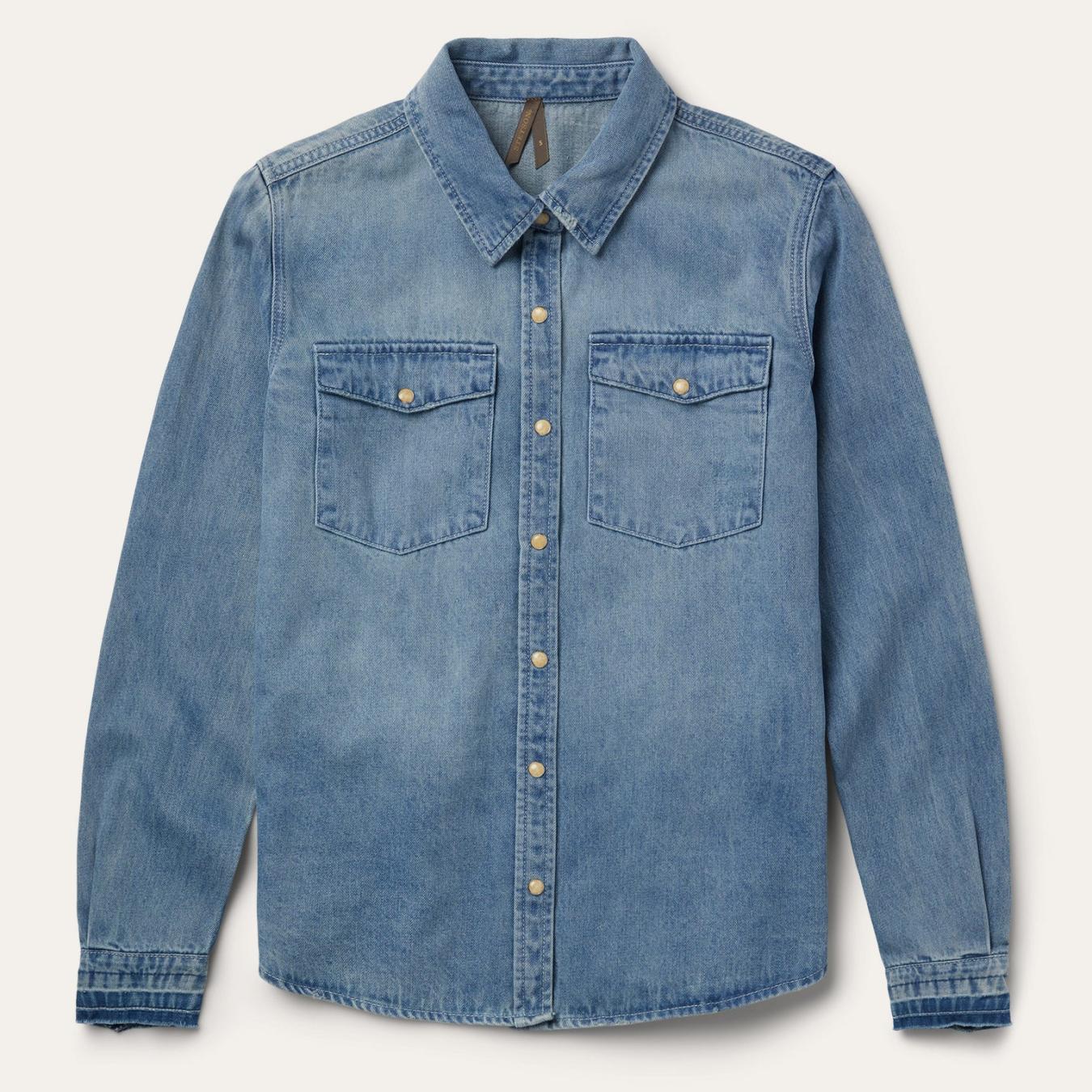 Women Denim Shirts Stetson Loose Fit Denim Snap-Front Shirt Blue